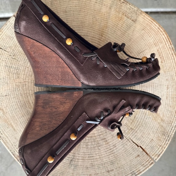 Sam Edelman Angelina Brown Moccasins with Fringe and Wedge Heel - Picture 6 of 8